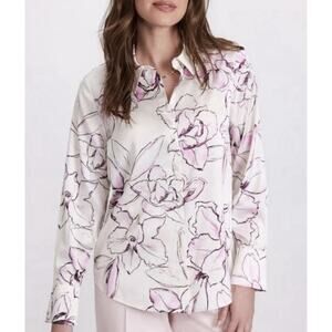Rachel Zoe Floral Print Shirt with Classic Collar and Long Sleeve Size M